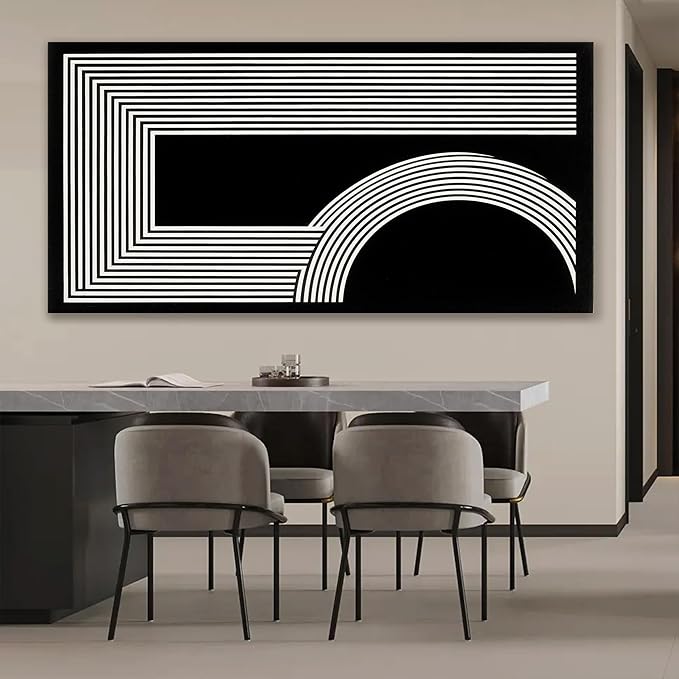 Large Abstract Wall Art Black And White Wall Art Geometric Line Wall Print Painting Artwork Canvas Art Wall Decor Simple Picture Artwork For Living Room Bedroom Office Home Wall Decor 29"X 58"-Ruum Studio Home