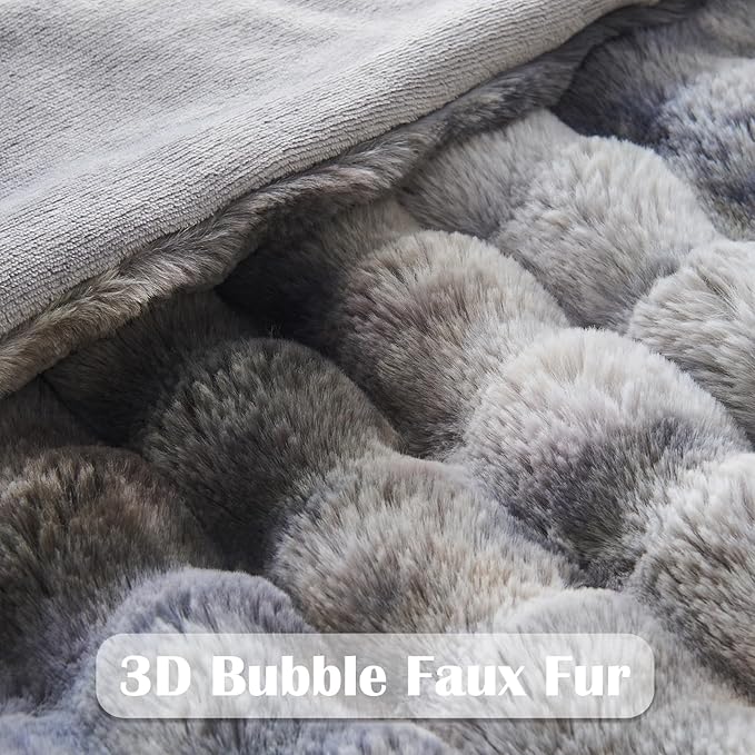 NEWCOSPLAY Faux Fur Twin Blanket Tie-dye Grey Luxury Fluffy Thick Warm Bubble Blanket for Couch Sofa Bed 700GSM (Tie-dye Grey, Twin(60"x80"))-Ruum Studio Home