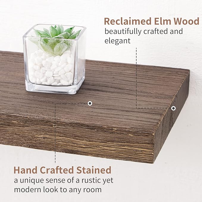 Axeman Floating Shelves for Wall, Rustic Elm Wood 48'' x 8" Deep Wall Shelf with Invisible Bracket, Large Long Wall Mounted Storage Shelves for Living Room, Bedroom, Kitchen, Bathroom Decor, Walnut-Ruum Studio Home
