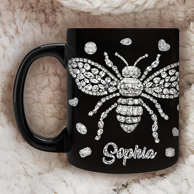 Hyturtle Personalized Jewelry Bee 2D Mug - Bee Keeper Gifts For Women Lovers Teacher - Honey Gifts For Beekeeper Farmer On Birthday - Queen Honeycomb Decor - Custom Coffee Cup Ceramic Mug 11 Oz 15 Oz-Ruum Studio Home