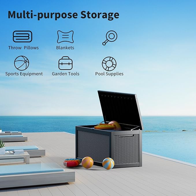 320 Gallon Outdoor Storage Box Waterproof Lockable Resin Deck Box Large, Patio Storage Bin for Pool Accessories Cushion Furniture, Garden Tools, UV-Resistant Outside Delivery Black-Ruum Studio Home