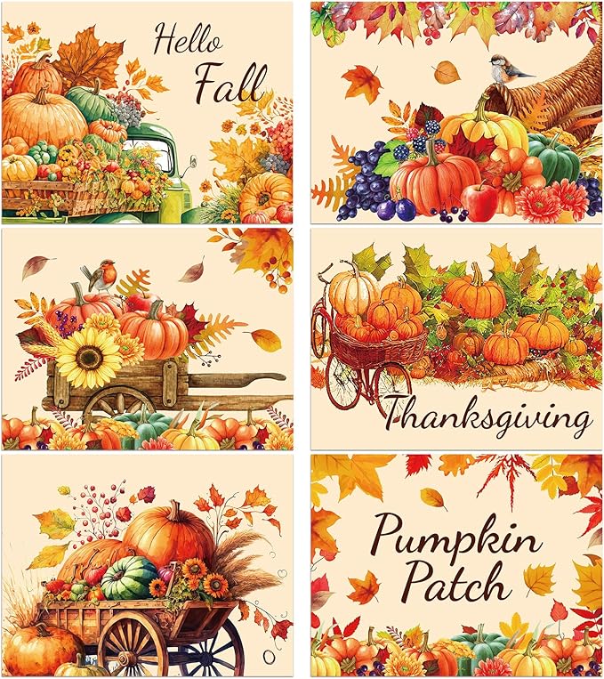 Thanksgiving Placemats Set of 6 Fall Plastic Table Mats Thanksgiving Day Place Mat Autumn Harvest Place Mats Washable Rustic Pumpkins Table Decoration for Indoor Outdoor Party Kitchen Dining-Ruum Studio Home