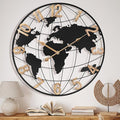 20 Inch Large Wall Clock for Living Room Decor,Big Modern Decorative Silent Metal World Map Wall Clock with Vintage Gold Arabic Numeral for Office,Living Room,Kitchen,Dining Room-Ruum Studio Home