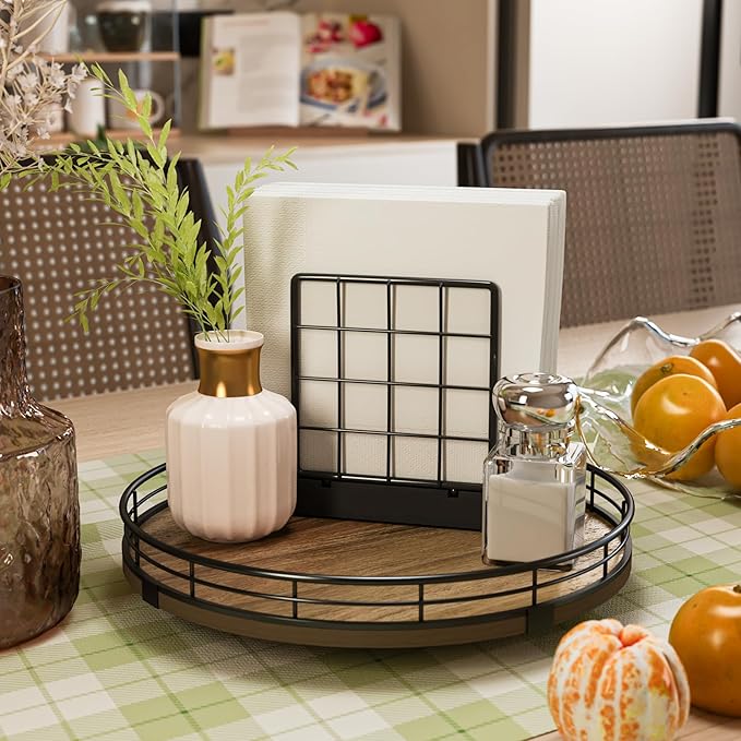 Acacia Wood 10" Lazy Susan Turntable Organizer for Table Top, Farmhouse Round Wooden Lazy Susan for Cabinet Kitchen Centerpieces Coffee Table, for Condiments Spices, Bathroom Vanity Tray Decor-Ruum Studio Home