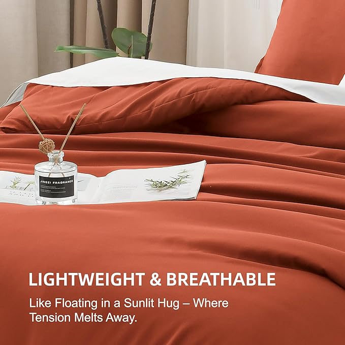 Litanika Comforters Burnt Orange Oversized King Size, 3 Pieces Lightweight Solid Bedding Comforter Set, All Season Fluffy Bed Set (120x98In Comforter & 2 Pillowcases)-Ruum Studio Home