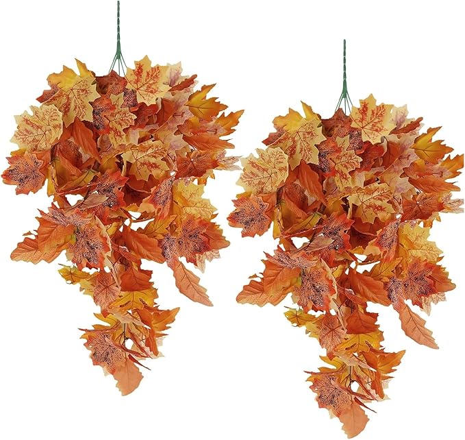 RECUTMS Fall Leaves Fall Decorations for Home Clearance Fall Decor Leaf Fall Decorations Fall Decorations for Home Thanksgiving Decorations Hanging Plants Indoor Artificial Wall Decor(Orange)-Ruum Studio Home