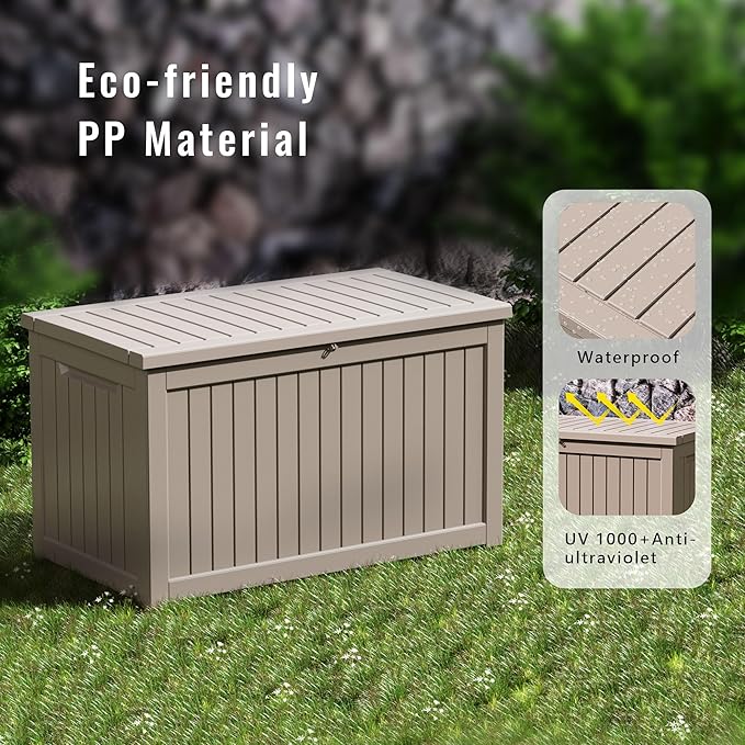 DRATO 230 Gallon Deck Box, Waterproof Resin Large Outdoor Storgae Box for Patio Furniture, Patio Cushions, Gardening Tools, Pool and Sports Supplies, Lockable-Ruum Studio Home
