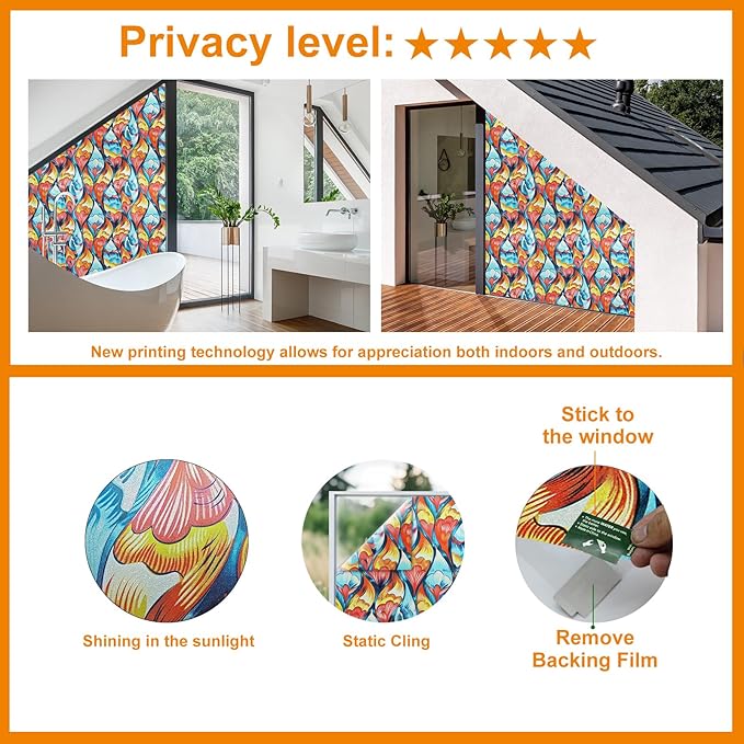 Window Privacy Film Stained Glass Decorative Static Clings Frosted Window Tint for Home Room Decor Bathroom Door Car Stickers with Glittering Effect, Removable(Tulip)-Ruum Studio Home