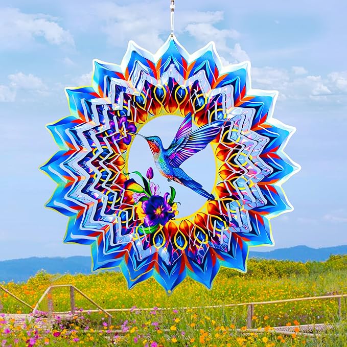 Hummingbird Wind Spinner,Hanging Wind Spinners Outdoor for Garden Decoration，15.7 inch 3D Stainless Steel Wind Sculpture for Indoor/Outdoor Decor-Ruum Studio Home