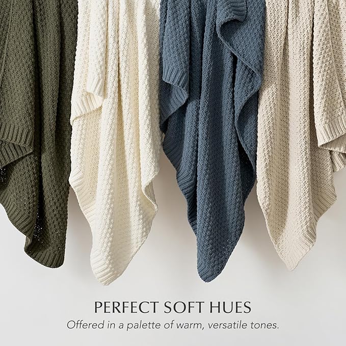 Chunky Chenille Knit Throw Blanket for Couch, Soft Luxurious Moss Stitch Blankets for Bed, Cozy Decorative Farmhouse Knitted Throws for Sofa, Olive Green, 60" x 80"-Ruum Studio Home
