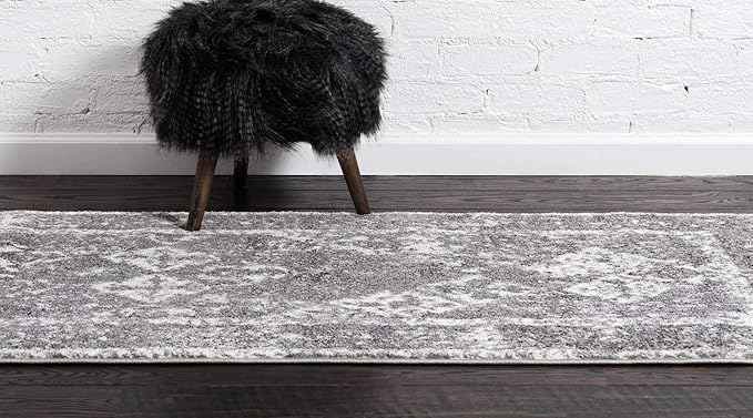 Unique Loom Rosso Collection Vintage, Traditional, Bohemian, Geometric, Distressed, Southwestern Area Rug (2' 7 x 10' 0 Runner, Gray/Ivory)-Ruum Studio Home