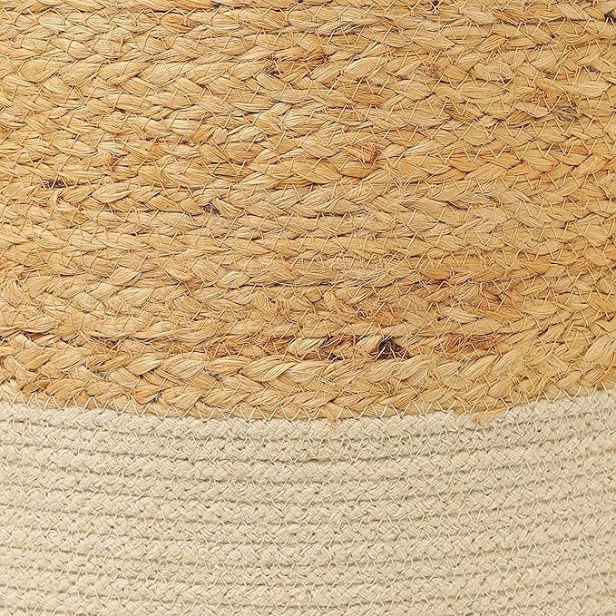 REDEARTH · Cylindrical Pouf Foot Stool Ottoman - Jute Braided Accent Sitting Footrest for The Living Room, Bedroom, Nursery, Patio, Lounge & Other Rooms in The Home (14.5”x14.5”x16”; Natural Ivory)-Ruum Studio Home