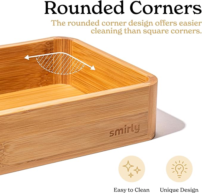 SMIRLY 5-Piece Bamboo Kitchen Drawer Organizer Set for Large and Small Utensils, Multi-use Storage Box - Bathroom, Nightstand, Jewelry, Cutlery, Knife, Spice, Towel, Junk Drawer Tray-Ruum Studio Home