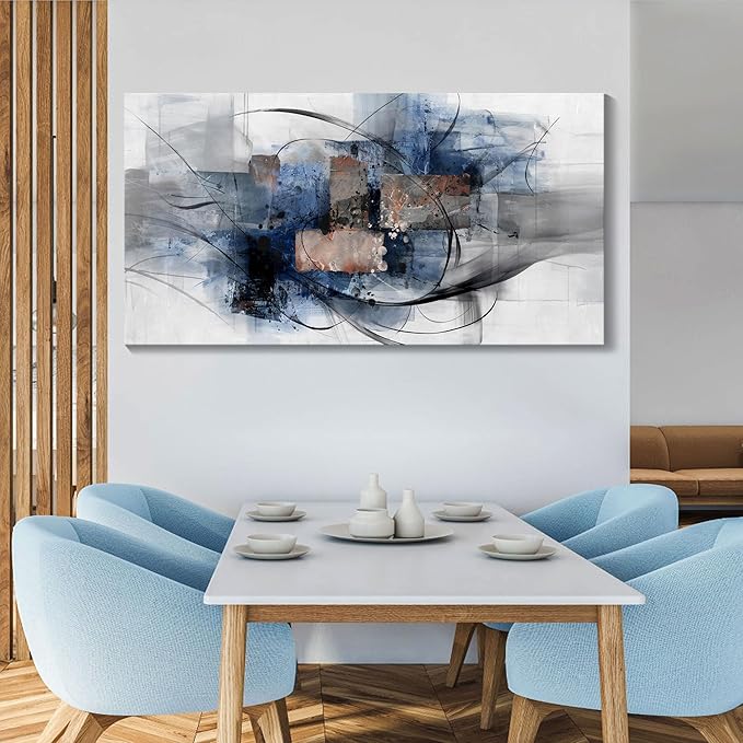 Mofutinpo Canvas Wall Art for Living Room, Bedroom, Office - Large Wall Art Decor - Abstract Wall Art - Modern Black and White Paintings,Blue and Grey Wall Decor, Artwork and Pictures for Wall 24×48-Ruum Studio Home