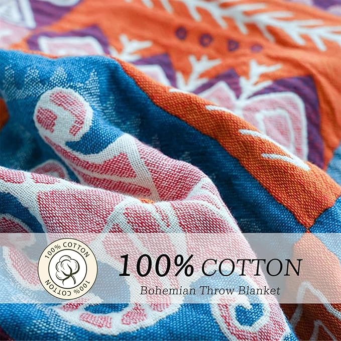 Christmas Cotton Throw Blanket for Couch Bed 60''x80'',Cotton Quilt Boho Throw Blanket Muslin Bed Travel Blanket Vintage Soft Cozy Checkered Blankets Gift for Women-Ruum Studio Home
