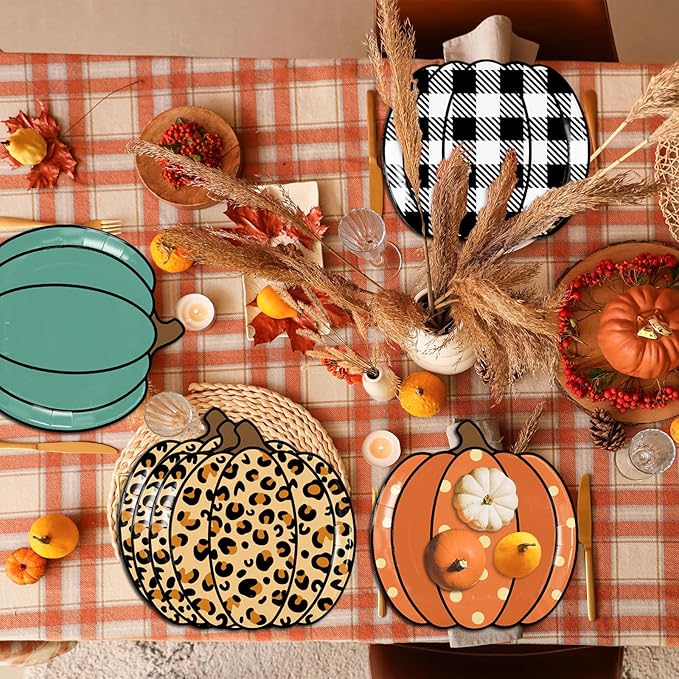 HAKOTI 40Pcs Fall Pumpkin Paper Plates - Thanksgiving Harvest Party Tableware Decoration Orange Pumpkin Shape Plates for Autumn, Halloween Holiday-Ruum Studio Home