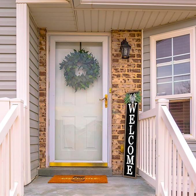 Surfapans Welcome Sign for Front porch Standing 45"X9"Large Wood Frame Outdoor Tall Welcome Signs Vertical Decor for Farmhouse Rustic Home Modern Outside Front Door Wall Decorations (Wood Black)-Ruum Studio Home