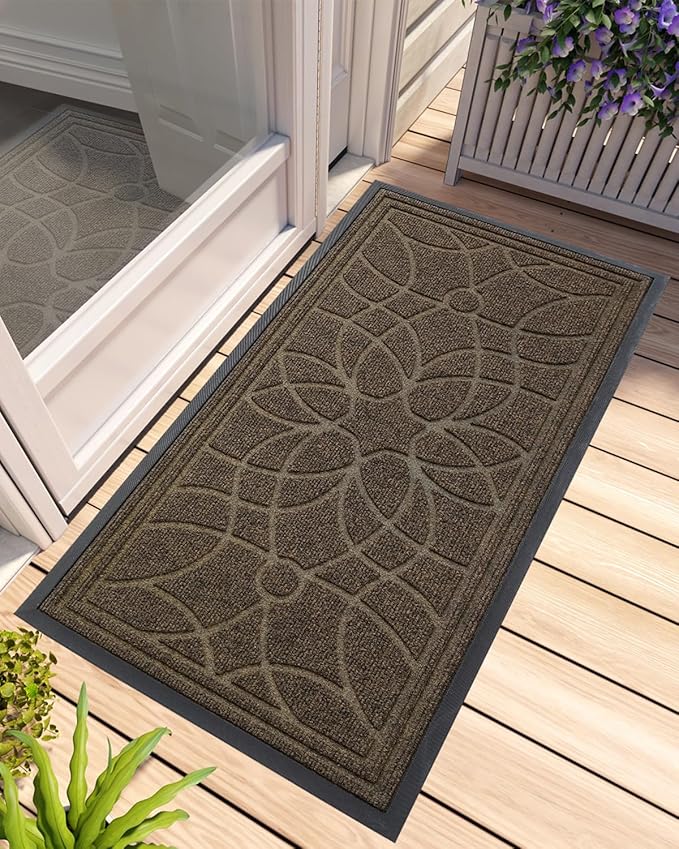 DEXI Front Door Mat Outside Entrance, Heavy Duty Non Slip Low Profile Doormat for Entryway, Trap Dirt and Moisture Welcome Mats, Easy Clean, Patio, Garage, 4x2, Brown-Ruum Studio Home