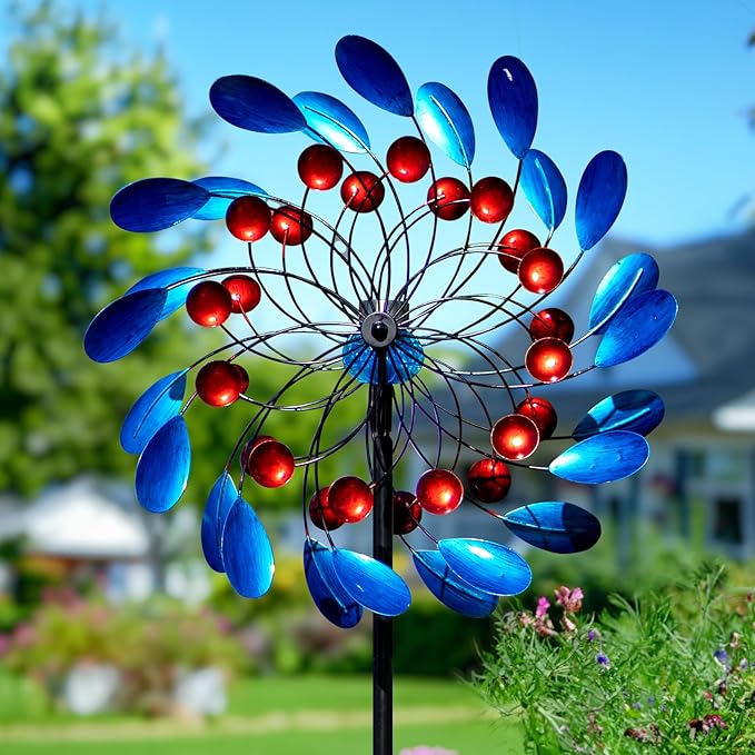 Solar Wind Spinners Outdoor, Colorful Large Garden Wind Spinners with Stake, Lawn Decor Windmill for Yard, Patio, Backyard (24'' W x 88'' H)-Ruum Studio Home
