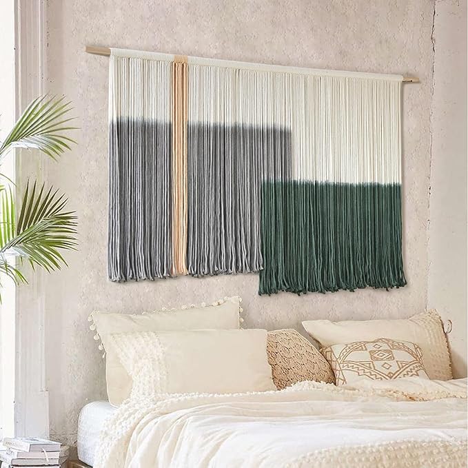 Macrame Wall Hanging Green Large Dip Dye Fiber Wall Art Bohemian Yarn Tapestry Wall Décor 57''W*35''L-Ruum Studio Home
