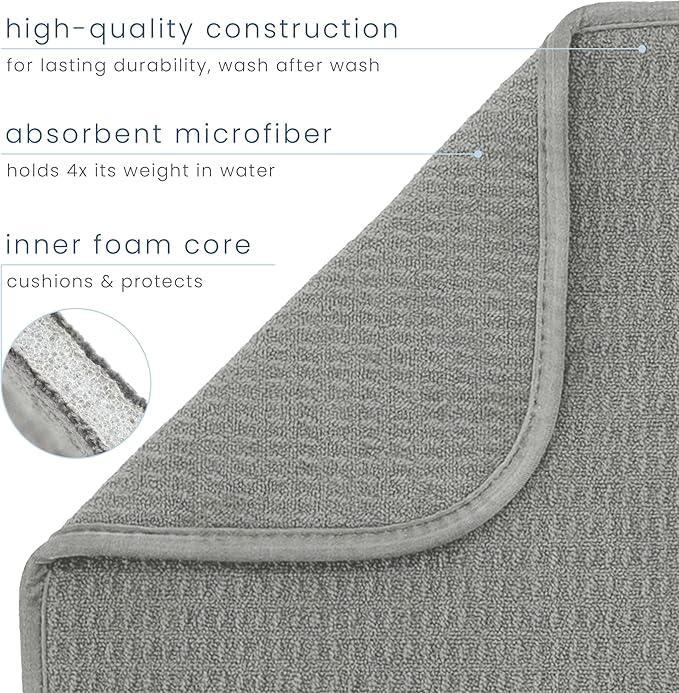 S&T INC. Dish Drying Mat, 16” x 18”, Absorbent Microfiber Kitchen Counter Mat, Dish Drying Pad for Dishes, Utensils, Pots and Pans, Large, Grey-Ruum Studio Home