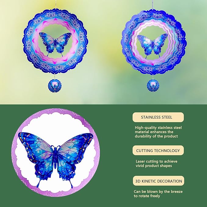 Butterfly Wind Spinners Outdoor,12 Inch Butterfly Gifts for Women Mom Grandma Wife,3D Butterflies Decorations Wind Spinners for Garden Yard Proch-Ruum Studio Home