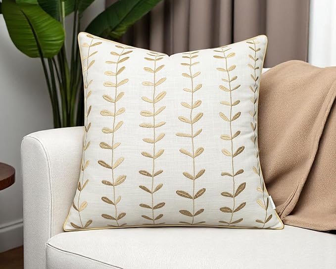 VAGMINE Embroidered Lollipop Pillow Cover - 18x18 Inches Square - 100% Cotton Ivory Decorative Cushion Cover - Sophisticated Embroidery - Neutral Aesthetic for Sofa, Couch, Bed, Living Room-Ruum Studio Home