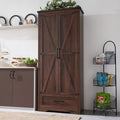 JXQTLINGMU Farmhouse Kitchen Pantry Cabinet - 72" Tall Wood Kitchen Storage Cabinets with Adjustable Shelves & 2 Barn Doors & Drawer, Versatile Storage for Dining Room, Bathroom, Rustic Brown-Ruum Studio Home