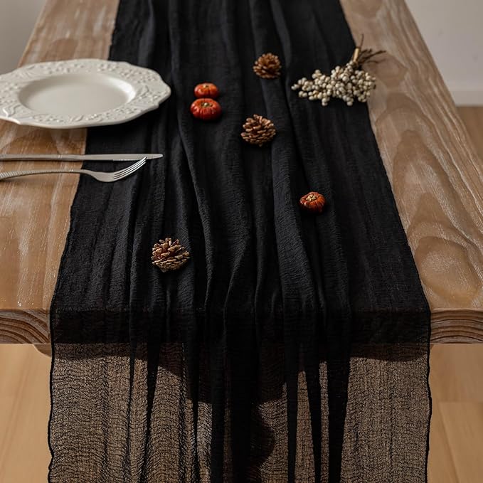 6pcs Halloween Table Runner Black Cheesecloth Gauze Rustic Premium Cotton Cheese Cloth Table Runner 120 Inch 10 FT for Wedding Bridal Baby Shower Long Sheer Boho Christmas Decorations-Ruum Studio Home
