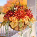 Artificial Fake Hanging Mums Flowers Plants Baskets for Outdoor Outside Decoration, Faux Silk Orange Flower Chrysanthemum UV Resistant Realistic for Porch Patio Balcony Yard Decor-Ruum Studio Home