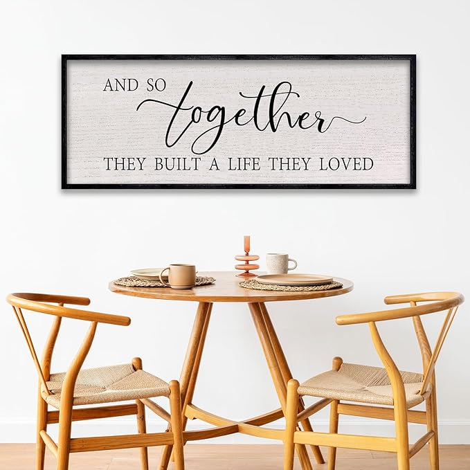 LuZhiQiang And So Together They Built A Life They Loved Sign Wall Decor 40"x15" Large Wood Framed Above Over Bed For Master Bedroom Hanging Wall Art (Black)-Ruum Studio Home