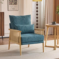 VINGLI Boho Braid Accent Armchair,Mid-Century Modern Chiar with Solid Wooden Armrest,Comfy Louge Cushion Chair with Waist Pillow for Bedroom,Living Room,Reading Room, Teal-Ruum Studio Home