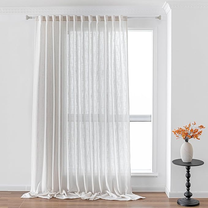 MYSKY HOME Natural Linen Living Room Curtains, Soft Cotton Blend Semi Sheers Light Filtering Back Tab Privacy Drapes for Patio Pergola Gazebo Nice Vertical Elegant Style, 100 x 95 Inches, 1 Panel-Ruum Studio Home
