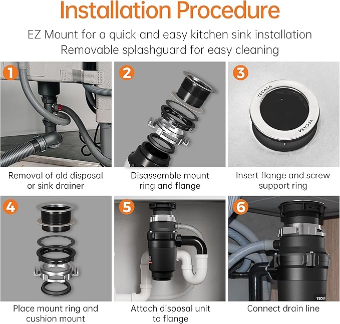 1/2 HP Garbage Disposals, TECASA Continuous Feed, Stainless Steel Food Waste Grinding System for Kitchen Sink Food Waste, Power Cord Included, Black - HyperCrush 50-Ruum Studio Home