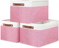 DULLEMELO Storage Baskets for Organizing, Shelves,Bedroom, Decorative Storage Bins with Faux Leather Handles, Fabric Storage Basket for Office, Toys(3-Pack, White&Pink)-Ruum Studio Home