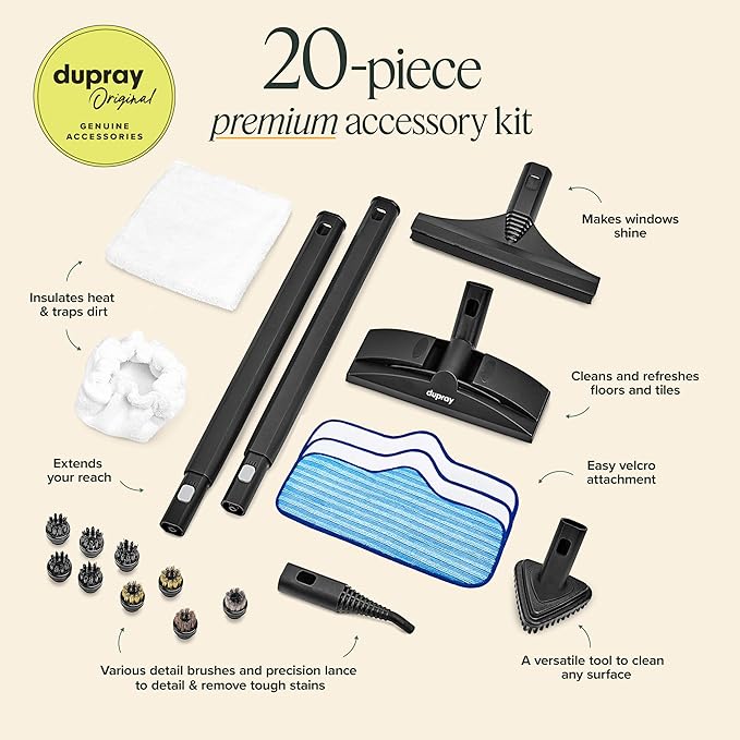 Dupray Neat Steam Cleaner with 20-piece Accesory Kit. For Multipurpose steam Cleaning Hardwood, Tile, Laminate and Sealed Floors, Couch, Furniture and more. *Kills 99.9% of Bacteria and Viruses-Ruum Studio Home