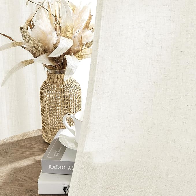 Joydeco Linen Curtains 2 Panel Set - Light Filtering, Ivory on Linen, 96 Inch for Living Room, Cream Drapes With Rod Pocket Back Tab (96" L x 37" W)-Ruum Studio Home