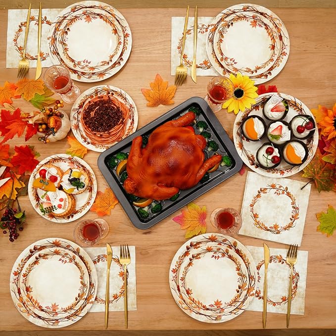 Homlouue 200 Pcs Fall Paper Plates and Napkins, Watercolor Disposable Dinnerware Set, Autumn Leaves Thanksgiving Party Supplies, Serve 50 Guests-Ruum Studio Home