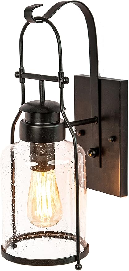 Muskoka Lifestyle Products Rustic Wall Light Lantern with Retro Industrial loft Lantern Look in Rubbed Bronze Powder Coat Finish with Milk Pioneer jug Glass-Ruum Studio Home