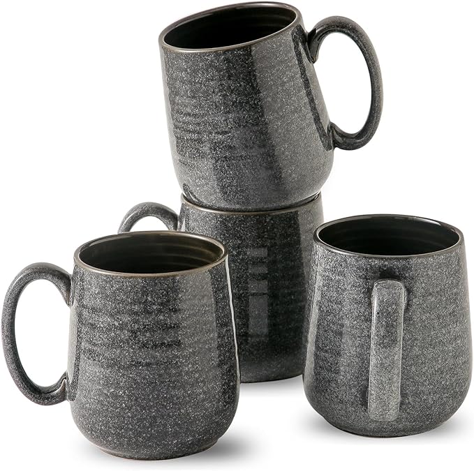Hasense Ceramic Coffee Mugs - 15 OZ Large Coffee Cups Set of 4 with Handle for Hot Beverage, Porcelain Latte Mugs for Tea, Milk, Cocoa, Cappuccino and Mocha, Microwave and Dishwasher Safe, Grey-Ruum Studio Home