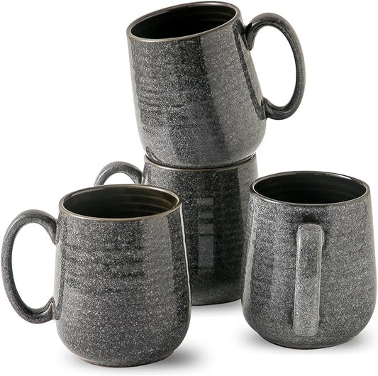 Hasense Ceramic Coffee Mugs - 15 OZ Large Coffee Cups Set of 4 with Handle for Hot Beverage, Porcelain Latte Mugs for Tea, Milk, Cocoa, Cappuccino and Mocha, Microwave and Dishwasher Safe, Grey-Ruum Studio Home
