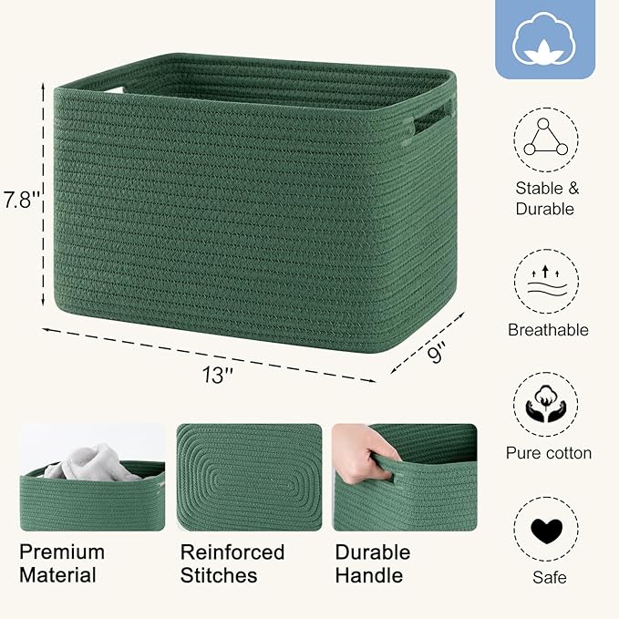 4 Pack Storage Baskets for Organizing, Woven Baskets for Shelves - Perfect for Toys, Books, Towels, and Clothes, Durable Gift Basket Bins Toy Storage, 12.7''L x9''W x7.8''H, Green-Ruum Studio Home