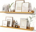 Fun Memories Picture Ledge Shelves Set of 2, 32 Inch Rustic Wall Mounted Floating Shelves with Lip for Home Storage and Décor in Bathroom, Kitchen, Nursery, Bedroom, Living Room, Oak-Ruum Studio Home