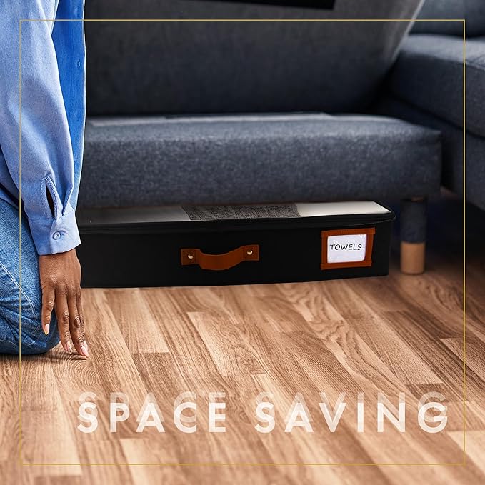 HOMELUX THEORY 2pc Under Bed Storage Containers, Bedroom Under the Bed Drawer Storage Organizer with Bins and Lids, Medium Underbed Clothes Storage Box Ideal for Blanket, Fabric, & Shoes (Black)-Ruum Studio Home