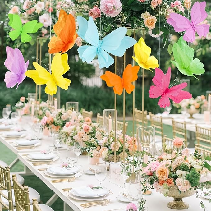 SUNBEAUTY 6Pcs Hanging Butterflies, Large Butterfly Decorations, 3D Paper Decoration, Pink Green Blue Orange for Baby Shower Decor Girls, Women, Paper Flowers for Wall-Ruum Studio Home