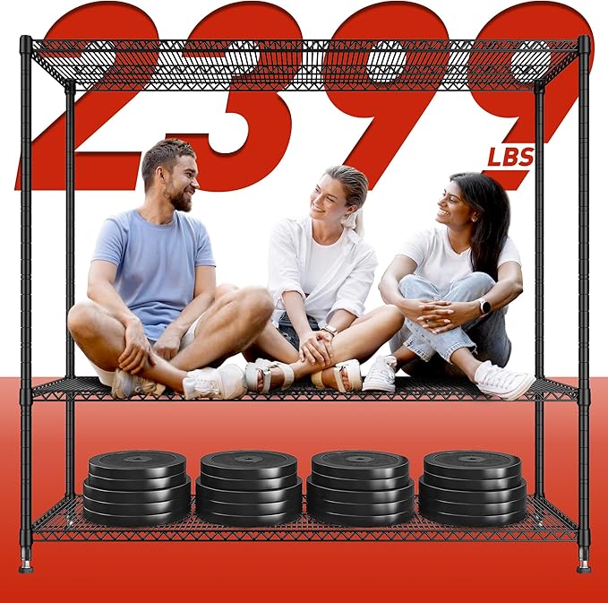 REIBII 60''W Storage Shelves 2399LBS Metal Shelving Unit with Wheels & Feet, 4 Tier Garage Shelving Heavy Duty Adjustable Wire Shelf for Pantry Kitchen Garage, 60" W x 18" D x 65.5" H, 2 Pack-Ruum Studio Home