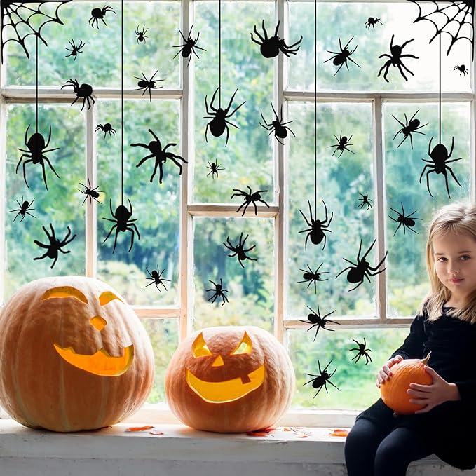 4 Sheets Spider Window Clings - Double-Sided Removable Glass Decals, Halloween Themed Window Stickers for Kids Party Decorations-Ruum Studio Home