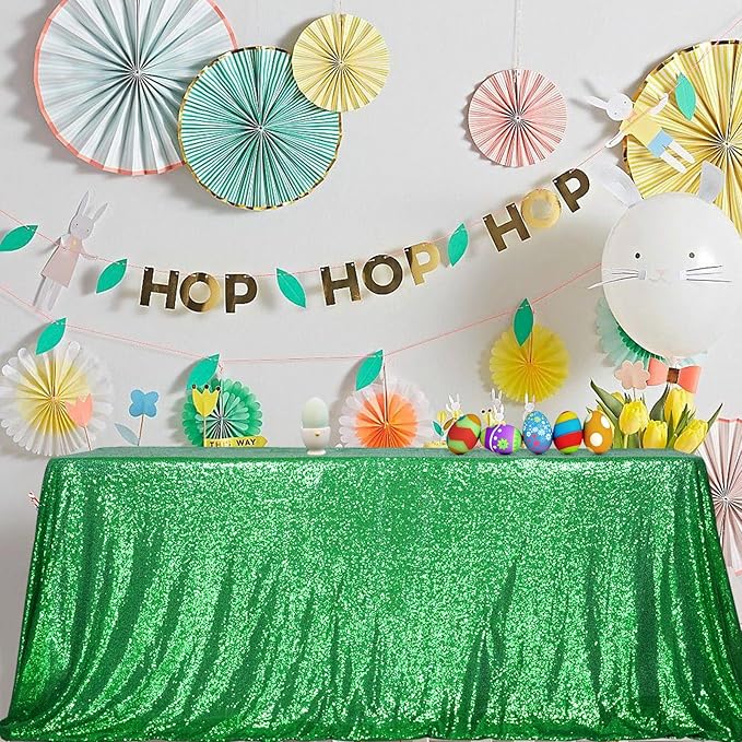 SquarePie Sequin Tablecloth 90 x 132 Inch Green Sparkly Table Cloth for Wedding Party Decoration-Ruum Studio Home