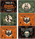 Halloween Placemats Set of 6 Gothic Bat Plastic Table Mats Pumpkin Witch Skull Ghost Halloween Place Mats Washable Vinyl Rustic Table Decoration for Indoor Outdoor Party Kitchen Dining-Ruum Studio Home