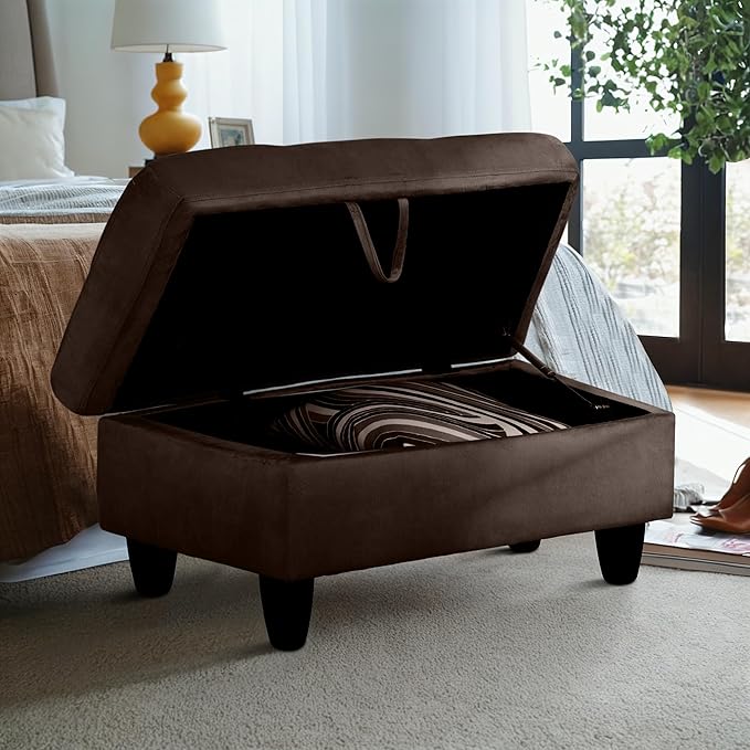 Ottoman Rectangular Storage Ottoman Bench, Flannel Footrest Stool Footstool with Lid for Living Room, Bedroom, Entryway, Coffee, 28.5"x19"x17.5"-Ruum Studio Home